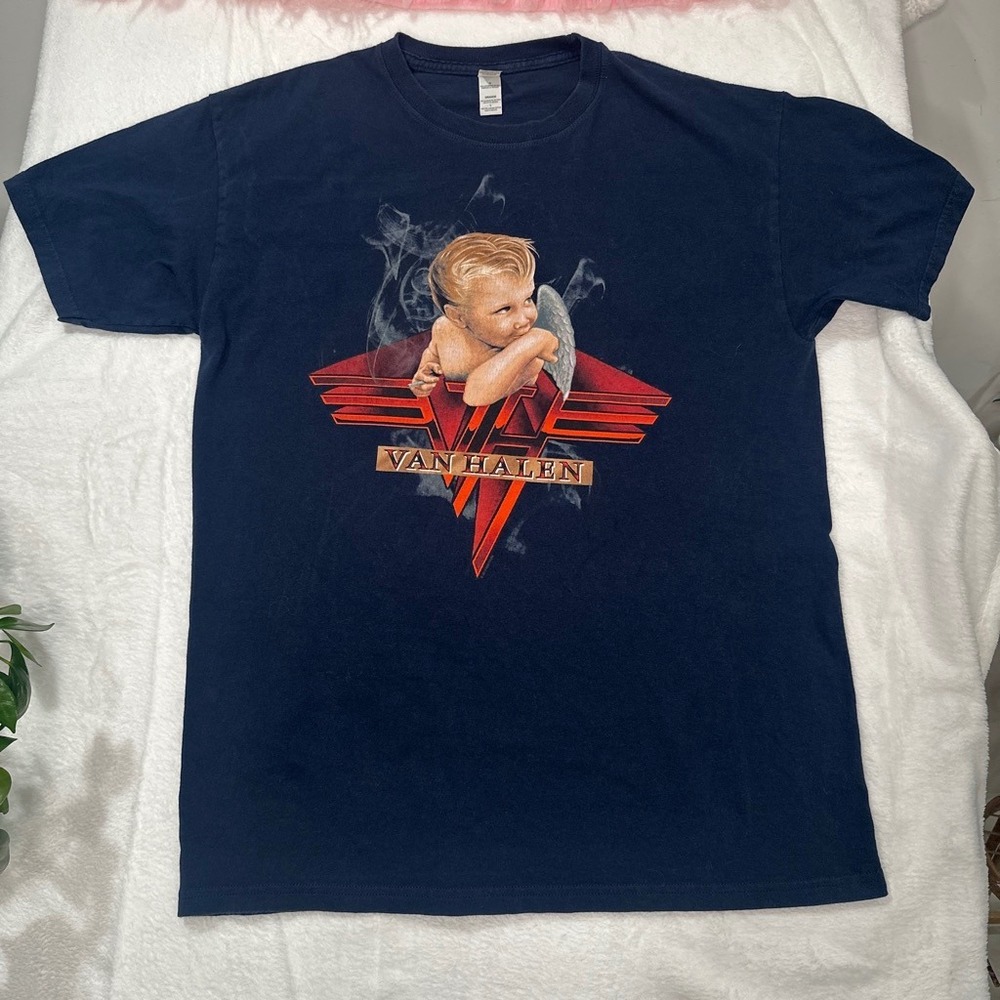 Van Halen Indie Grunge 1984 Smoking Angel Tee Navy Blue Large M&O Gold 2010 Rock